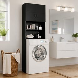 Washing Machine Cabinet Black Storage Organizer Bathroom Laundry Cupboard Unit