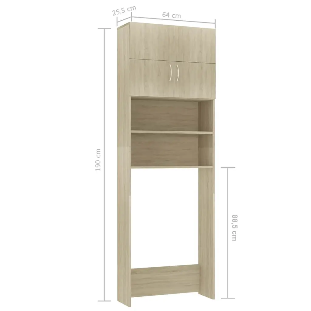Washing Machine Cabinet Sonoma Oak 64W x 25.5D x 190H cm Storage Cupboard Bathroom Laundry Organizer