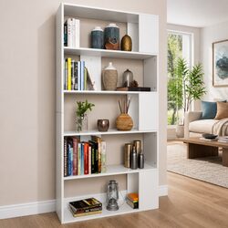 Book Cabinet Room Divider White Engineered Wood 5 Shelf Storage Bookcase Stand