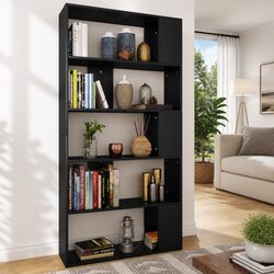 Compact and Functional Black 5-Compartment Book Cabinet