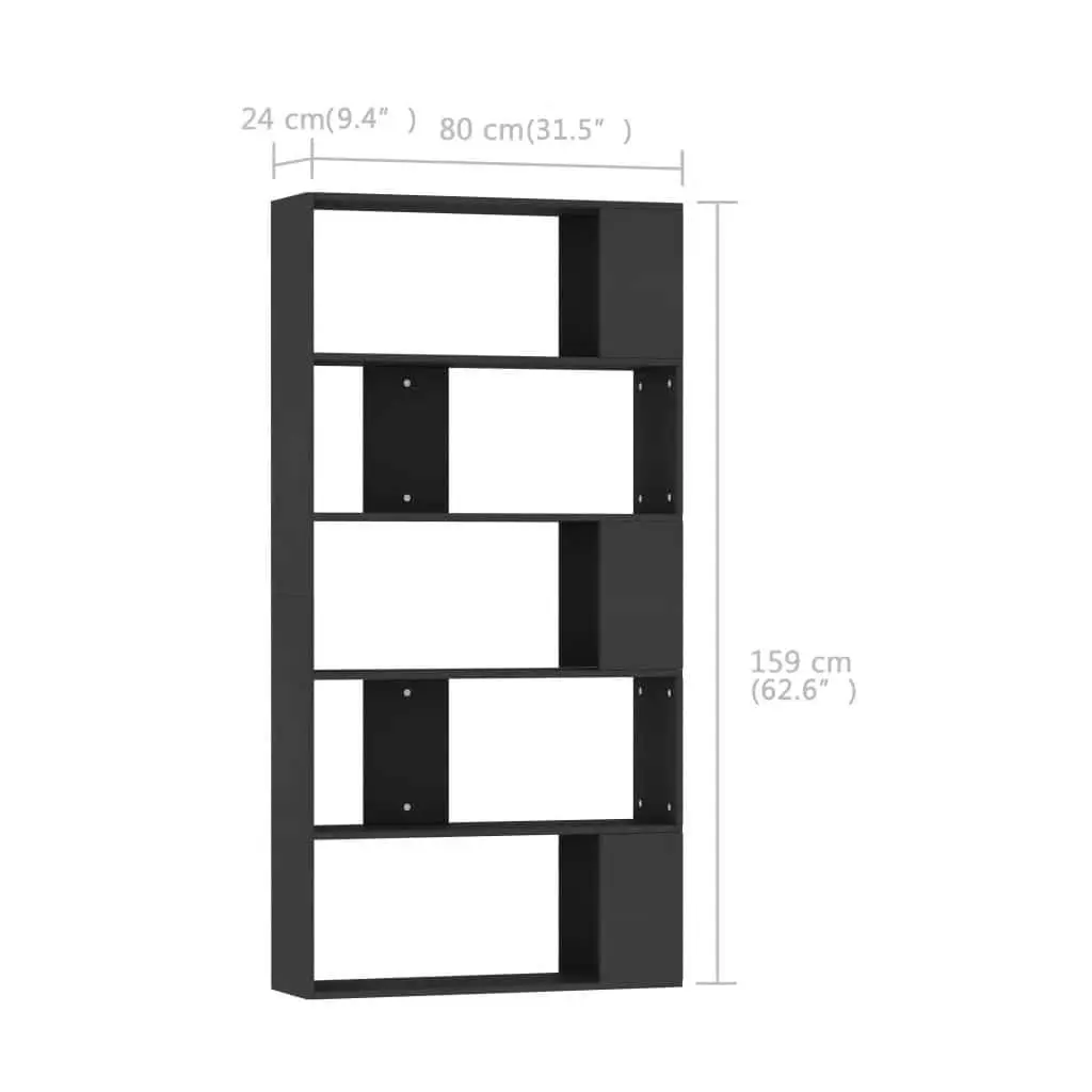 Book Cabinet Black 80x24x159cm Room Divider 5 Compartments