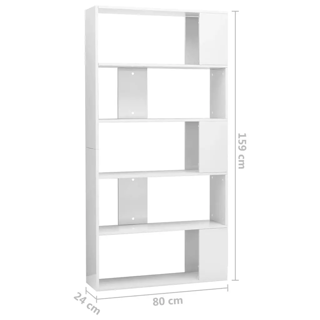 Bookcase High Gloss White 80x24x159cm Engineered Wood Room Divider Storage Shelf