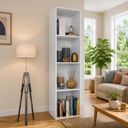 Compact White Book Cabinet with 4 Storage Compartments
