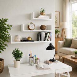 3 Piece White U Shaped Wall Shelf Set