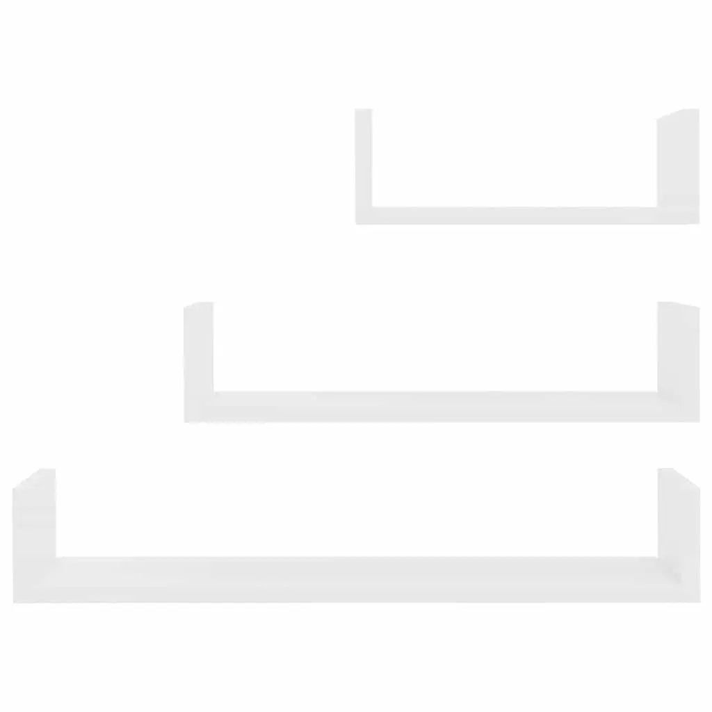 Wall Display Shelf White 3 Piece Set Engineered Wood U Shaped Floating Storage