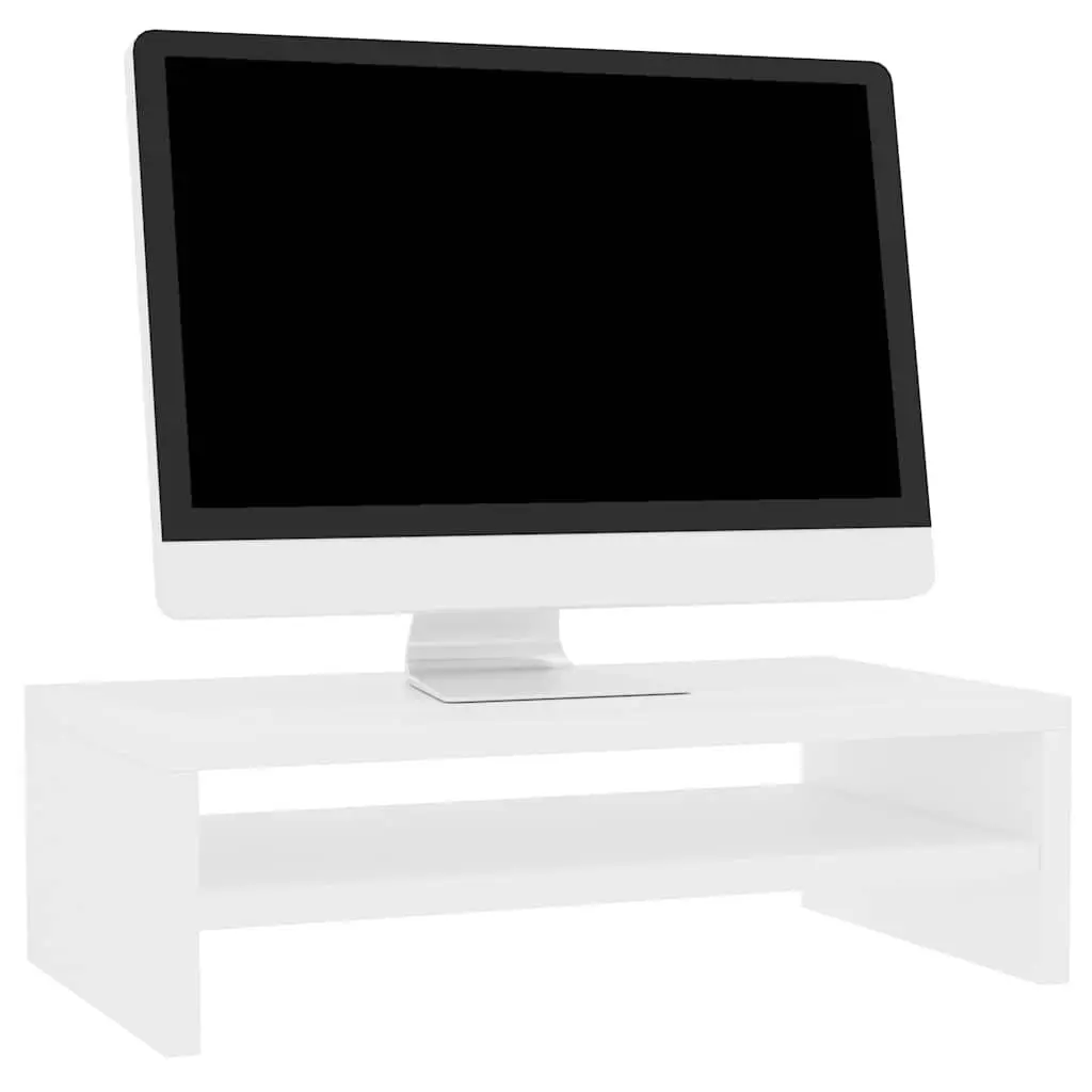 Monitor Stand Riser White Engineered Wood Desktop Keyboard Storage Shelf