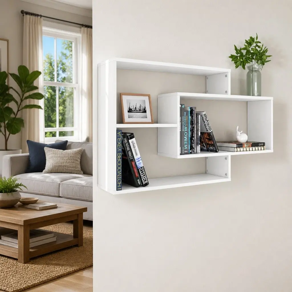 Wall Shelves Floating 104x20x58.5 cm White Engineered Wood Easy to Clean Open Compartments Storage Display