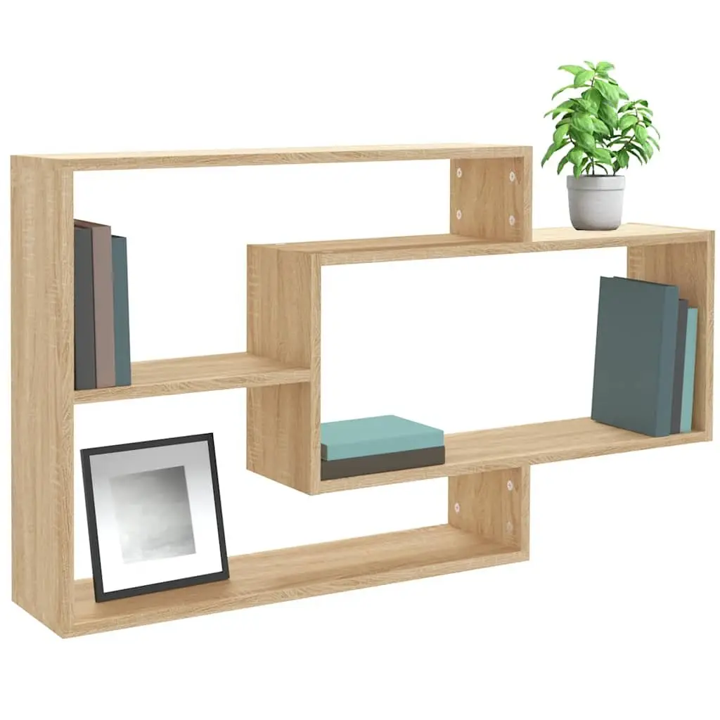 Brown Wall Shelves Engineered Wood Storage Display 3 Compartments Easy to Clean Home Organiser