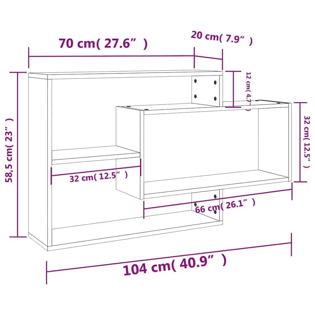 Brown Wall Shelves Engineered Wood Storage Display 3 Compartments Easy to Clean Home Organiser