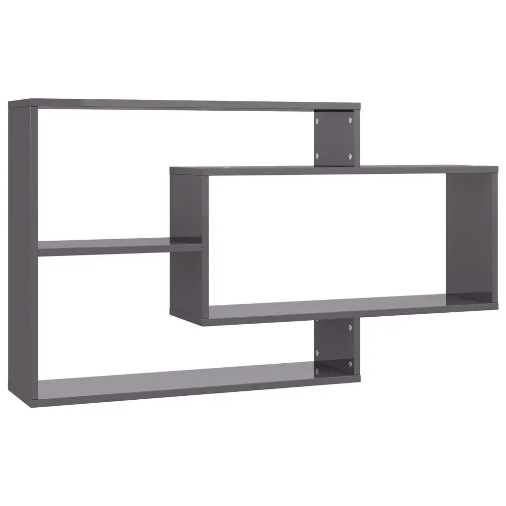 Wall Shelves Grey High Gloss 3 Open Compartments Storage Display Unit Home Office