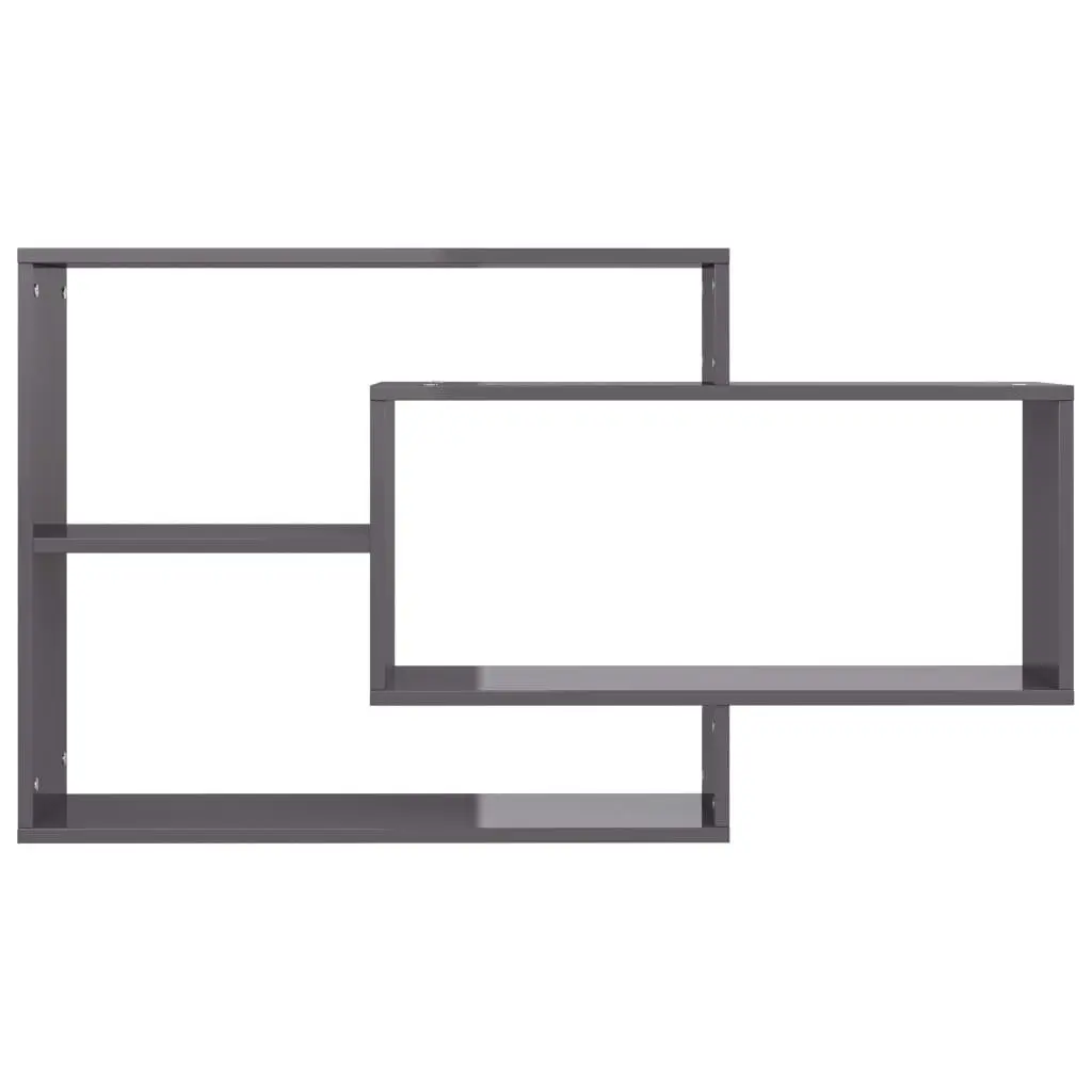 Wall Shelves Grey High Gloss 3 Open Compartments Storage Display Unit Home Office