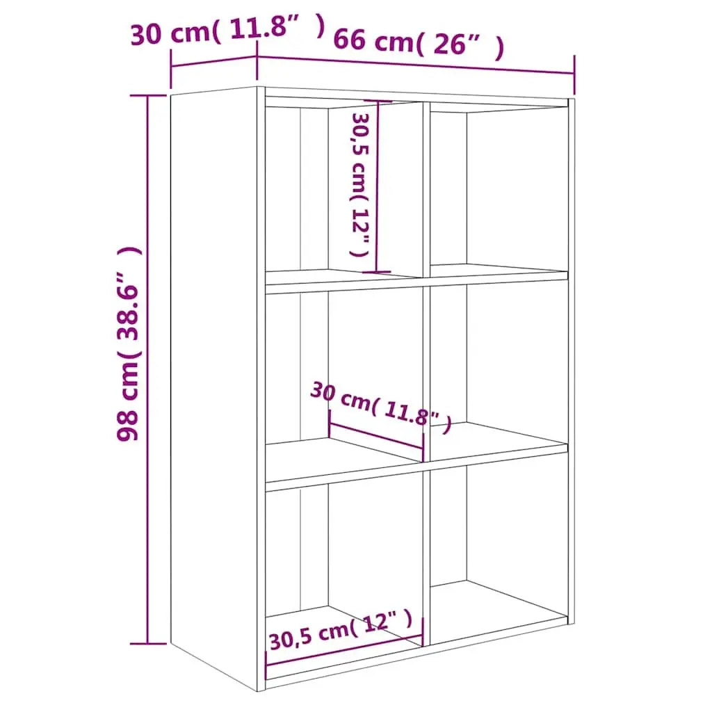 Book Cabinet Sideboard White 66x30x98 cm Storage Shelf 6 Compartments
