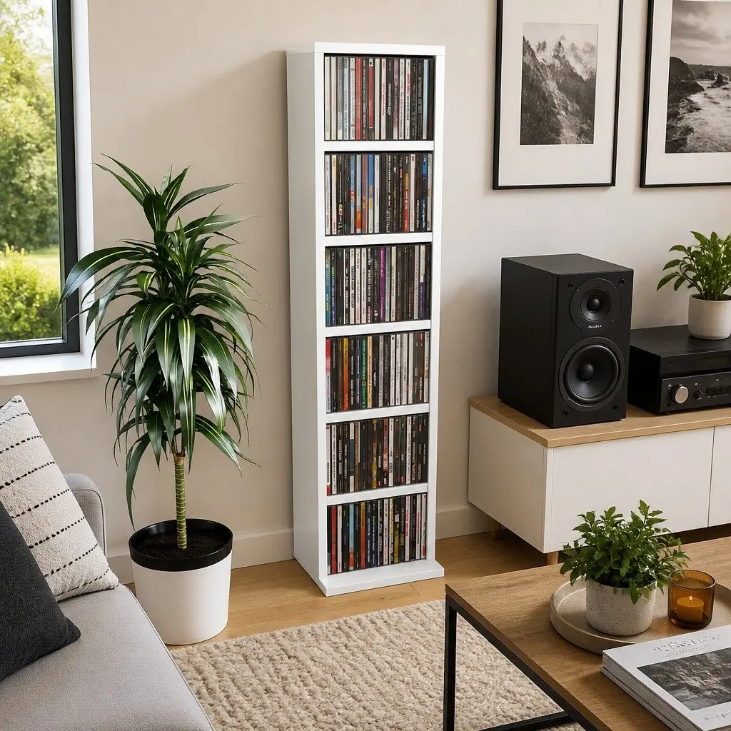 CD Cabinet White 21x20x88 cm Media Storage Rack Organiser Shelf