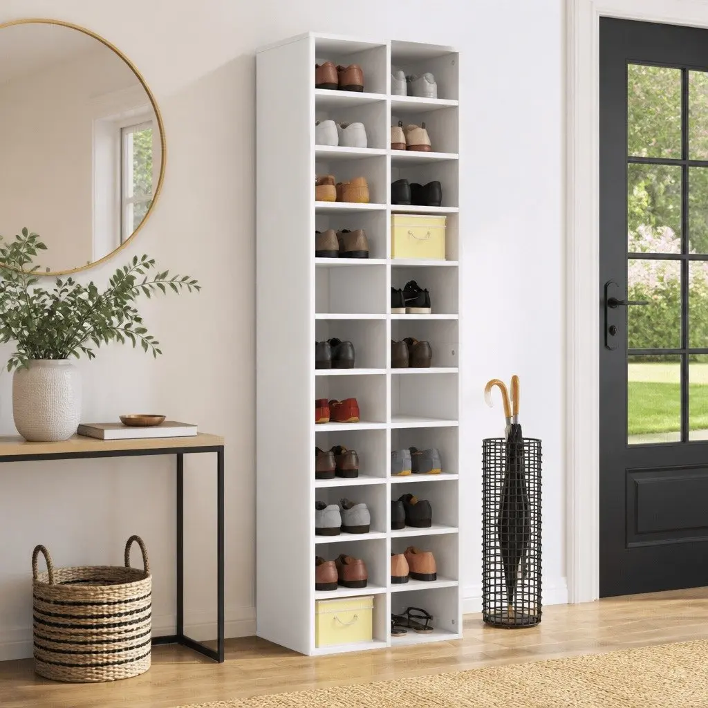 Shoe Storage Organiser Rack White 54x34x183cm 22 Compartments Easy Assembly