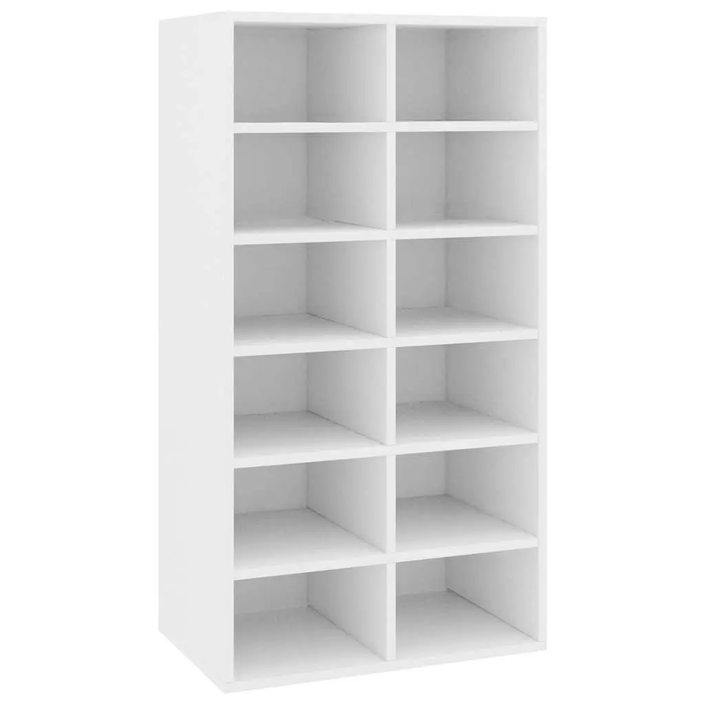 Shoe Rack White 12 Compartment Engineered Wood Organiser Storage Unit