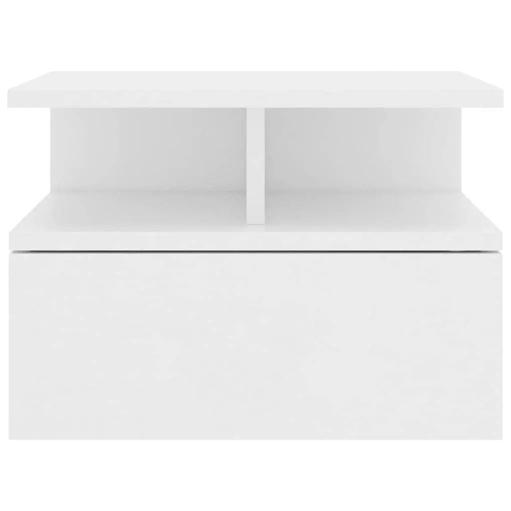 Floating Nightstand White Wall-Mounted Bedside Table with Open Compartments and Integrated Drawer 2 Piece