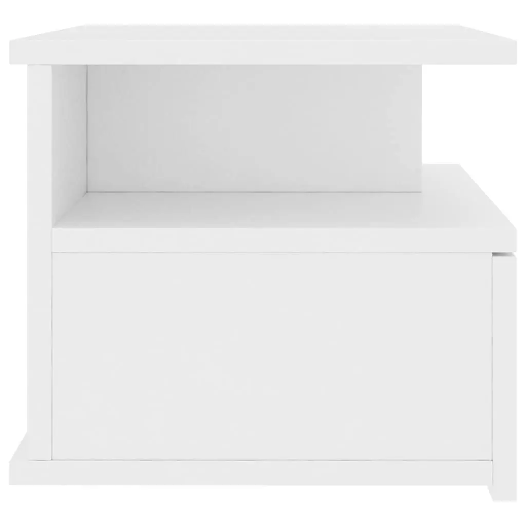 Floating Nightstand White Wall-Mounted Bedside Table with Open Compartments and Integrated Drawer 2 Piece
