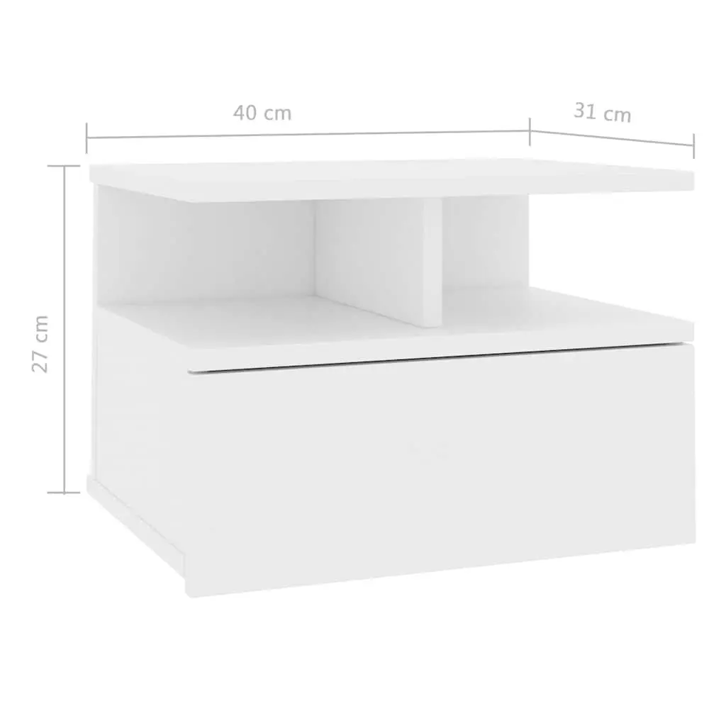 Floating Nightstand White Wall-Mounted Bedside Table with Open Compartments and Integrated Drawer 2 Piece