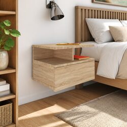 Floating Bedside Table Wall-Mounted Nightstand Sonoma Oak Storage Cabinet