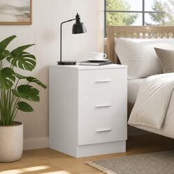 Compact White Nightstand with 3 Convenient Drawers