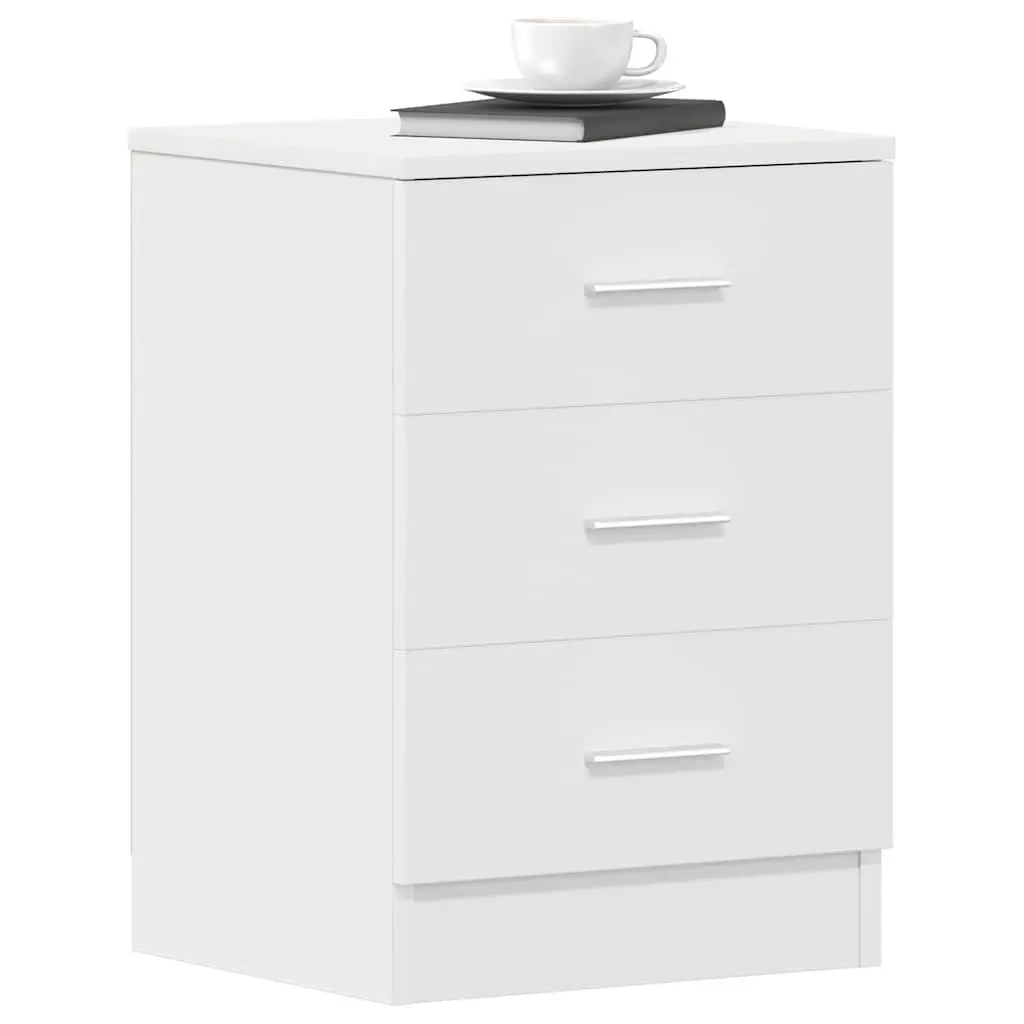 Bedside Cabinets White Engineered Wood 2 Piece Nightstand with Three Drawers