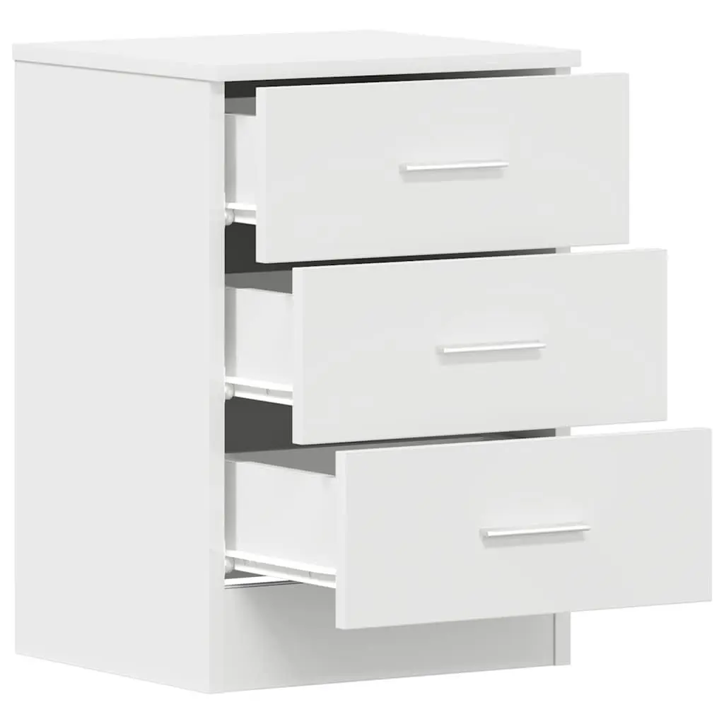 Bedside Cabinets White Engineered Wood 2 Piece Nightstand with Three Drawers