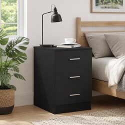 Bedside Cabinet Black Nightstand 3 Drawers Bedside Table Storage Chest
