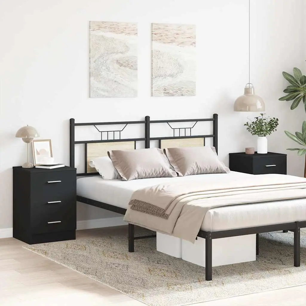 Bedside Cabinets Black 2 Piece Nightstand with Three Drawers for Storage and Organisation