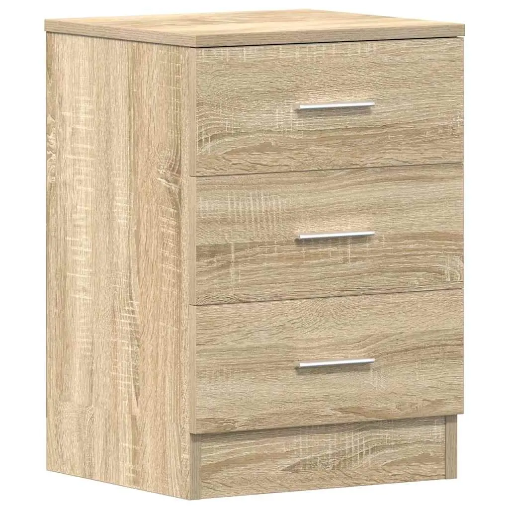 Bedside Tables Brown Engineered Wood 2 Piece Nightstand Storage Cabinet with Three Drawers