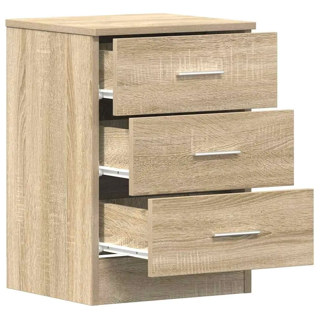 Bedside Tables Brown Engineered Wood 2 Piece Nightstand Storage Cabinet with Three Drawers
