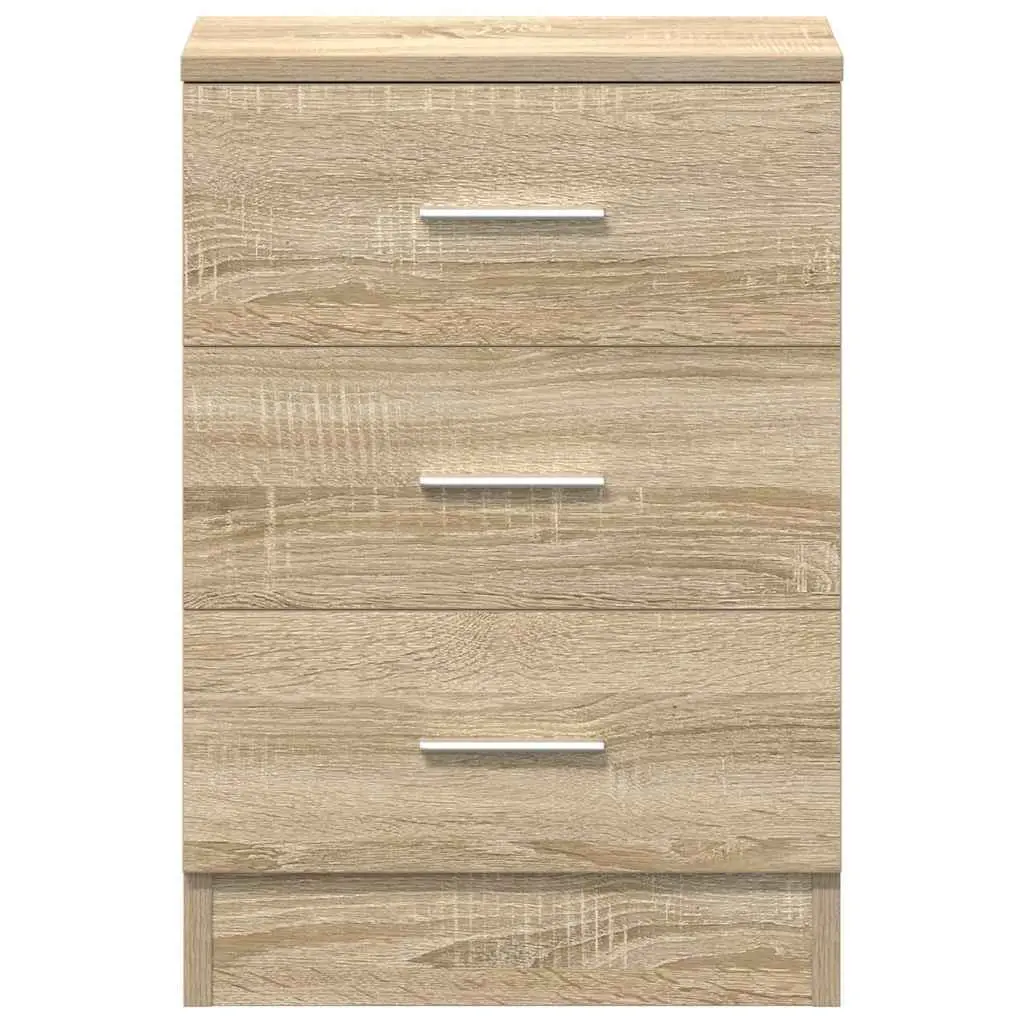 Bedside Tables Brown Engineered Wood 2 Piece Nightstand Storage Cabinet with Three Drawers