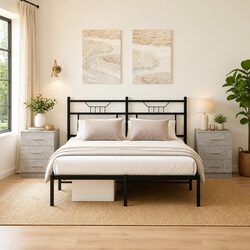 Bedside Cabinet Grey Engineered Wood Nightstand Storage Drawers Bedroom
