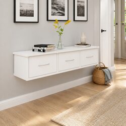 Sleek Floating Shelf with 3 Drawers in White Finish