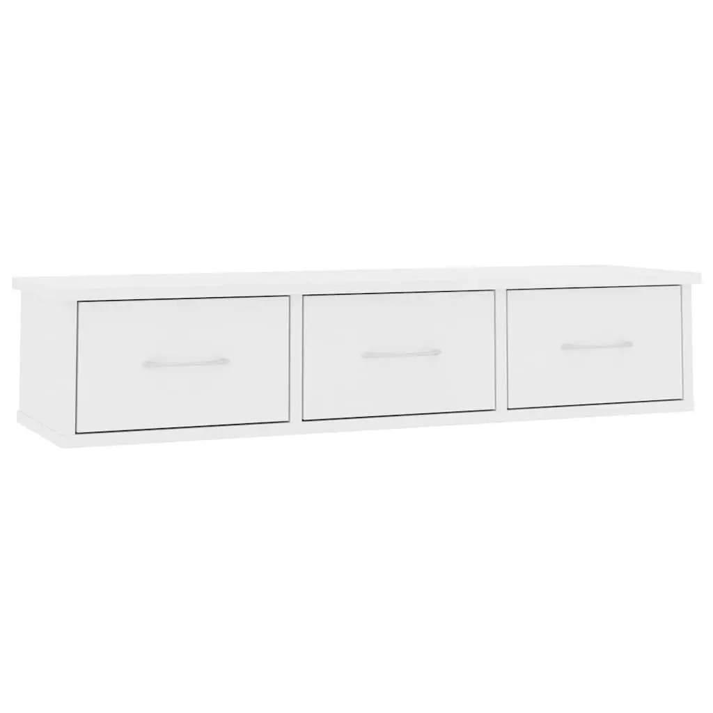 Wall-mounted Shelf White 88cm Floating Storage Cabinet with 3 Drawers