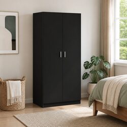 Sleek Black Wardrobe Cabinet 80x52x180 cm, Easy to Assemble