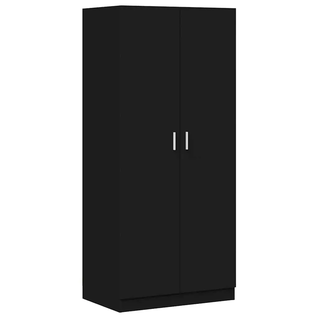 Black Wardrobe Cabinet 80x52x180cm Engineered Wood with Hanging Rod for Clothes Storage