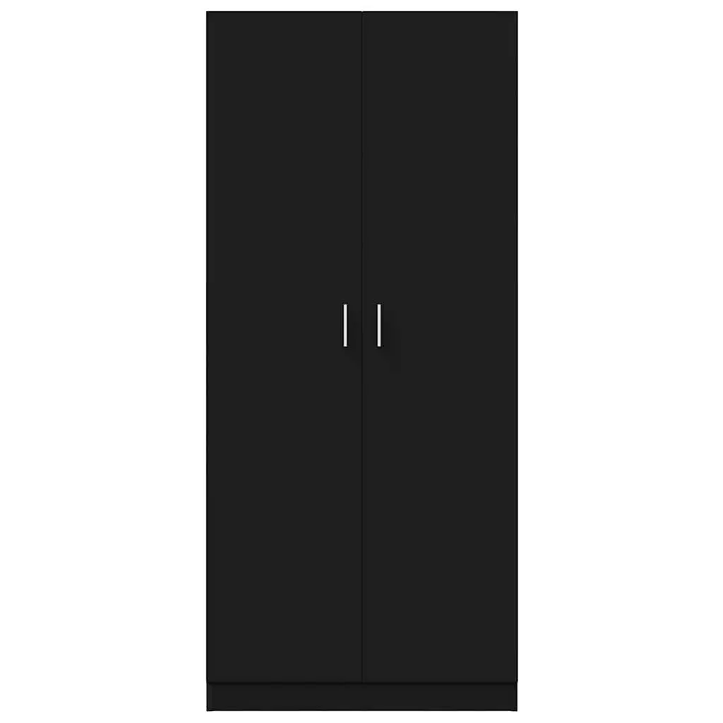 Black Wardrobe Cabinet 80x52x180cm Engineered Wood with Hanging Rod for Clothes Storage