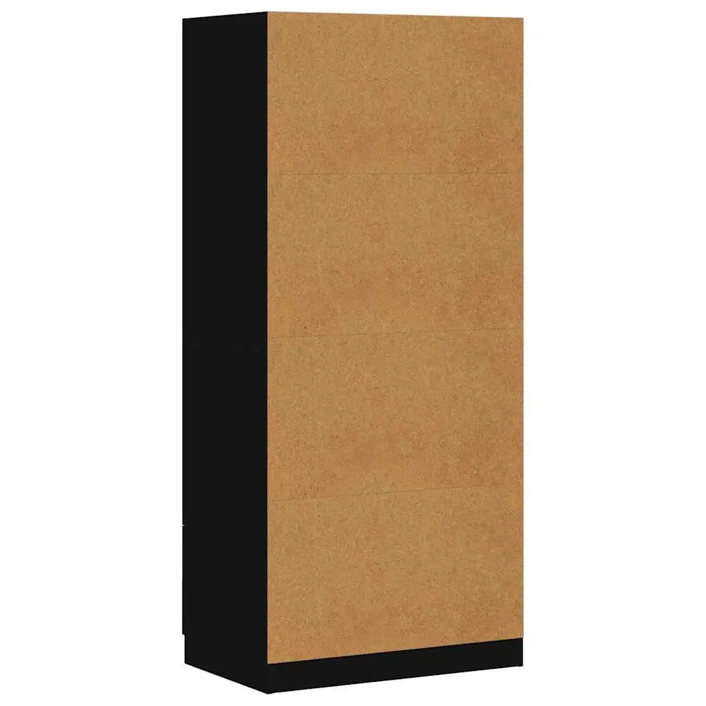 Black Wardrobe Cabinet 80x52x180cm Engineered Wood with Hanging Rod for Clothes Storage