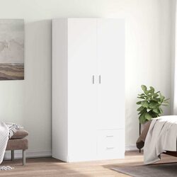 White Wardrobe Cabinet with Hanging Rod and Drawers 80x52x180 cm