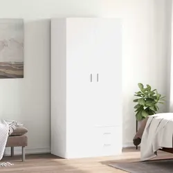 White Wardrobe Cabinet with Hanging Rod and Drawers 80x52x180 cm