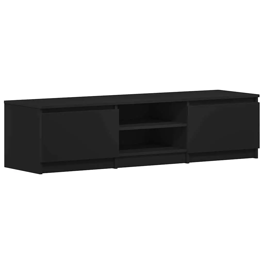 TV Stand Storage Unit Black Engineered Wood 140cm x 40cm x 35.5cm with 2 Doors and 2 Open Compartments for Living Room