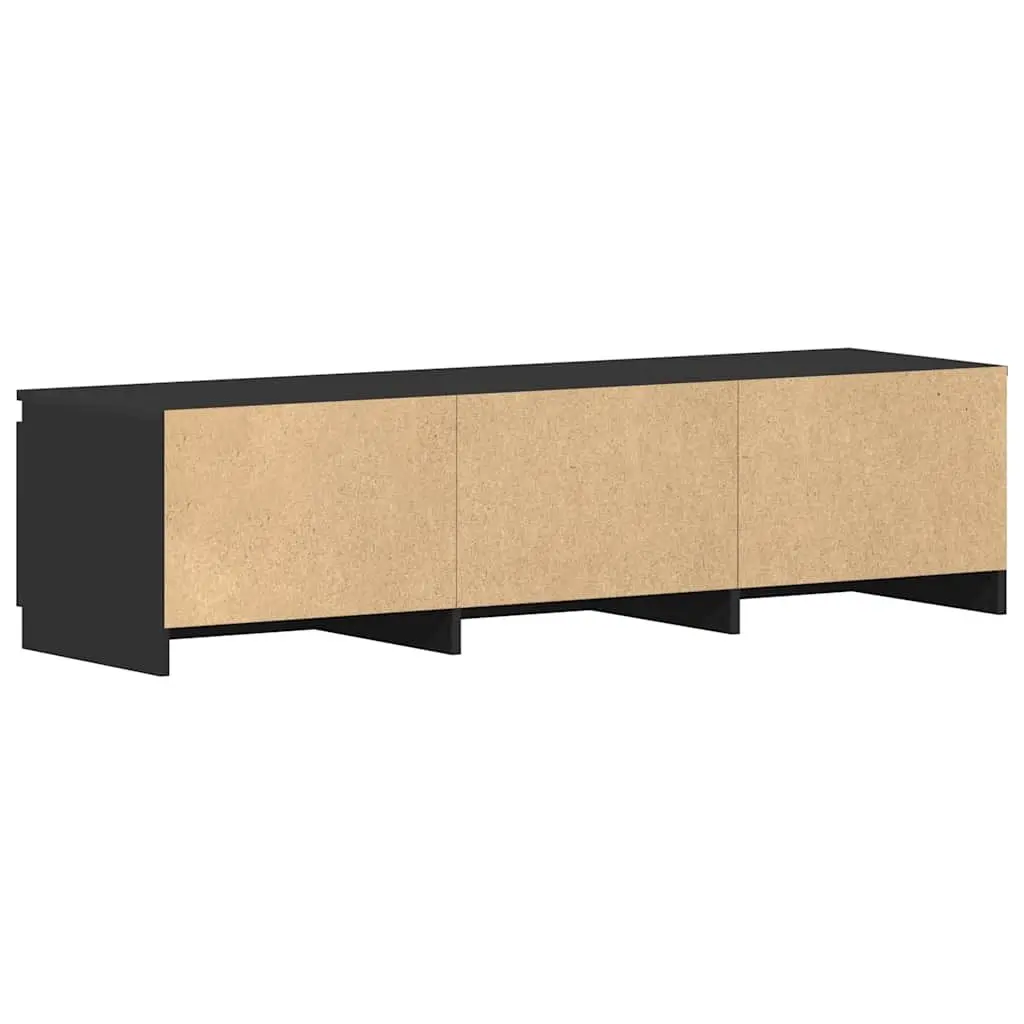 TV Stand Storage Unit Black Engineered Wood 140cm x 40cm x 35.5cm with 2 Doors and 2 Open Compartments for Living Room