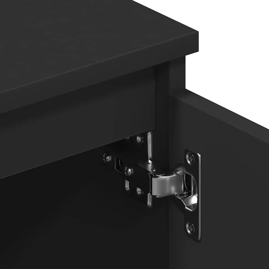 TV Stand Storage Unit Black Engineered Wood 140cm x 40cm x 35.5cm with 2 Doors and 2 Open Compartments for Living Room