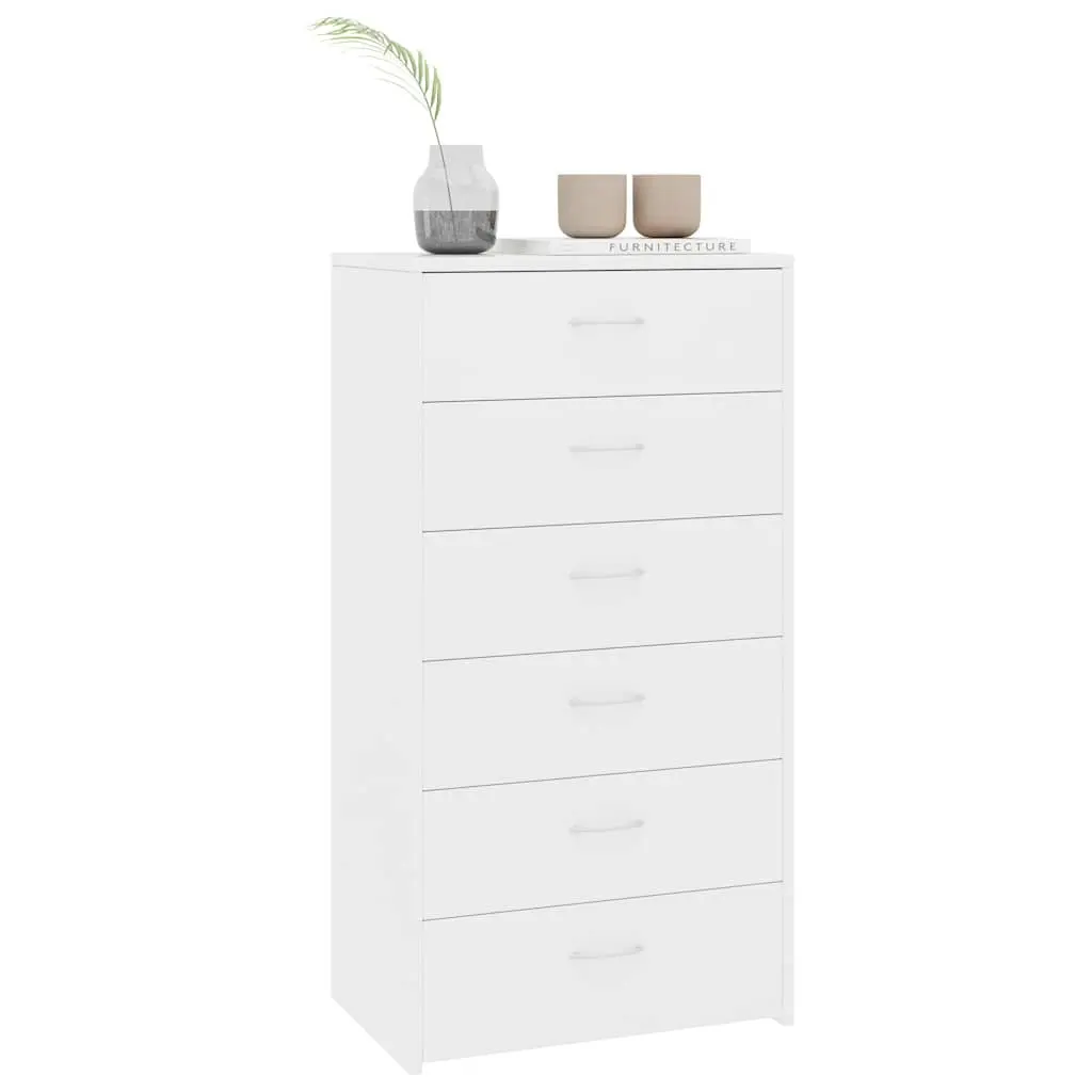 White Sideboard Cabinet 6 Drawers Engineered Wood Storage Furniture 50W x 34D x 96H cm