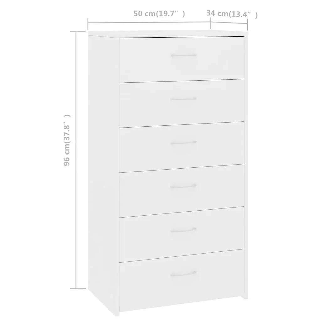 White Sideboard Cabinet 6 Drawers Engineered Wood Storage Furniture 50W x 34D x 96H cm