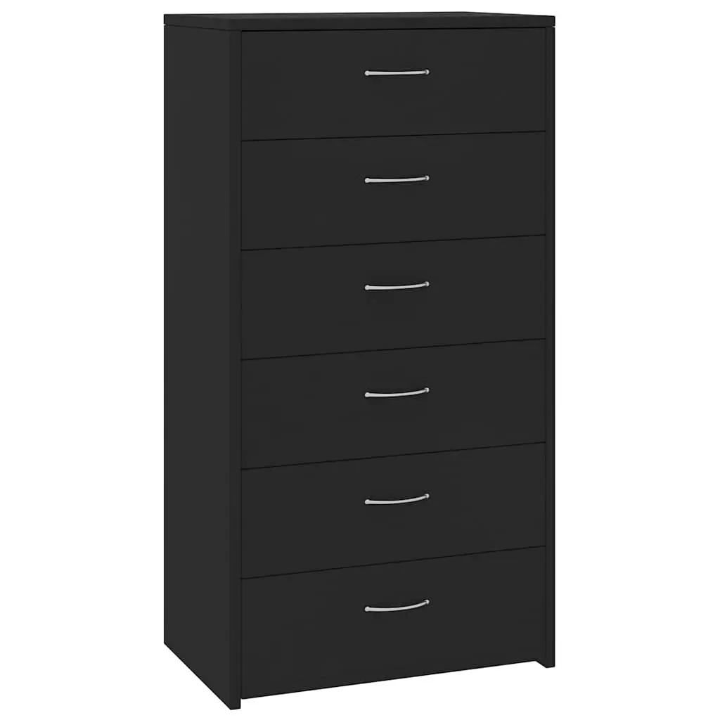 Sideboard Storage Cabinet Black 6 Drawers Engineered Wood Bedroom Living Room