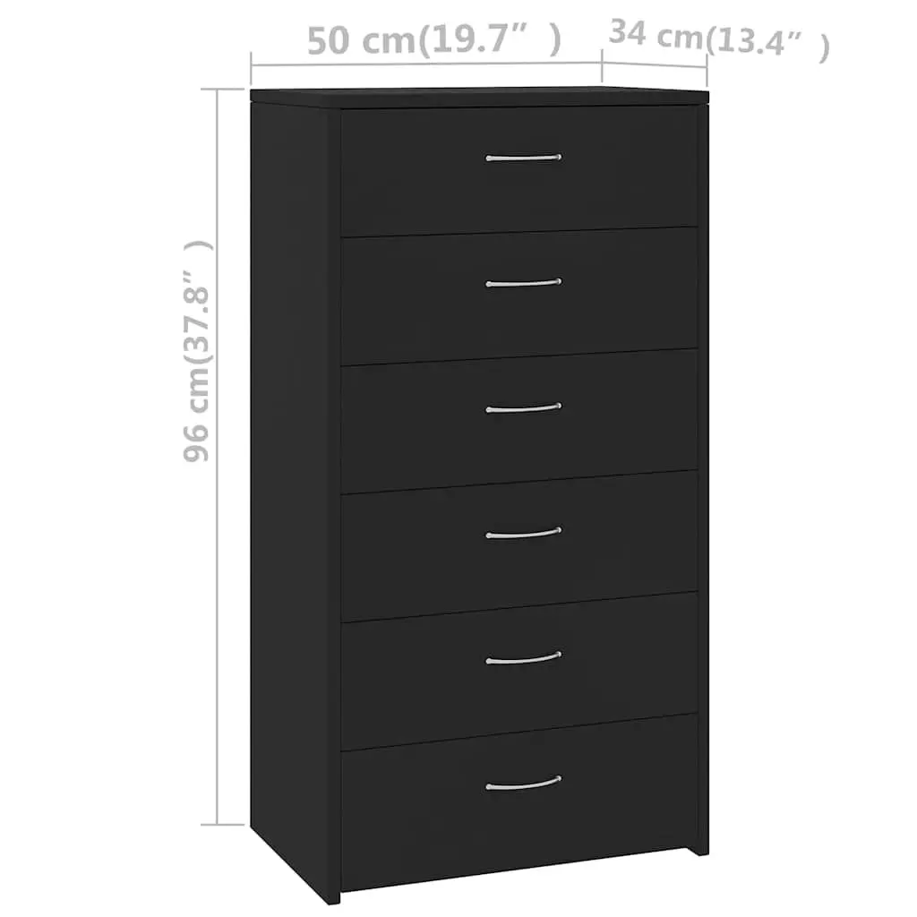 Sideboard Storage Cabinet Black 6 Drawers Engineered Wood Bedroom Living Room