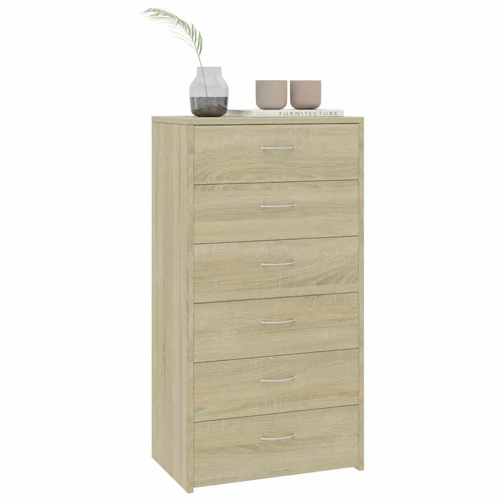 Sideboard Brown 6 Drawers Storage Cabinet for Living Room Bedroom Furniture