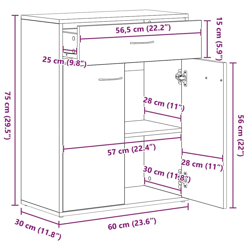 Sideboard White Storage Cabinet 2 Doors Drawer Living Room Furniture Display