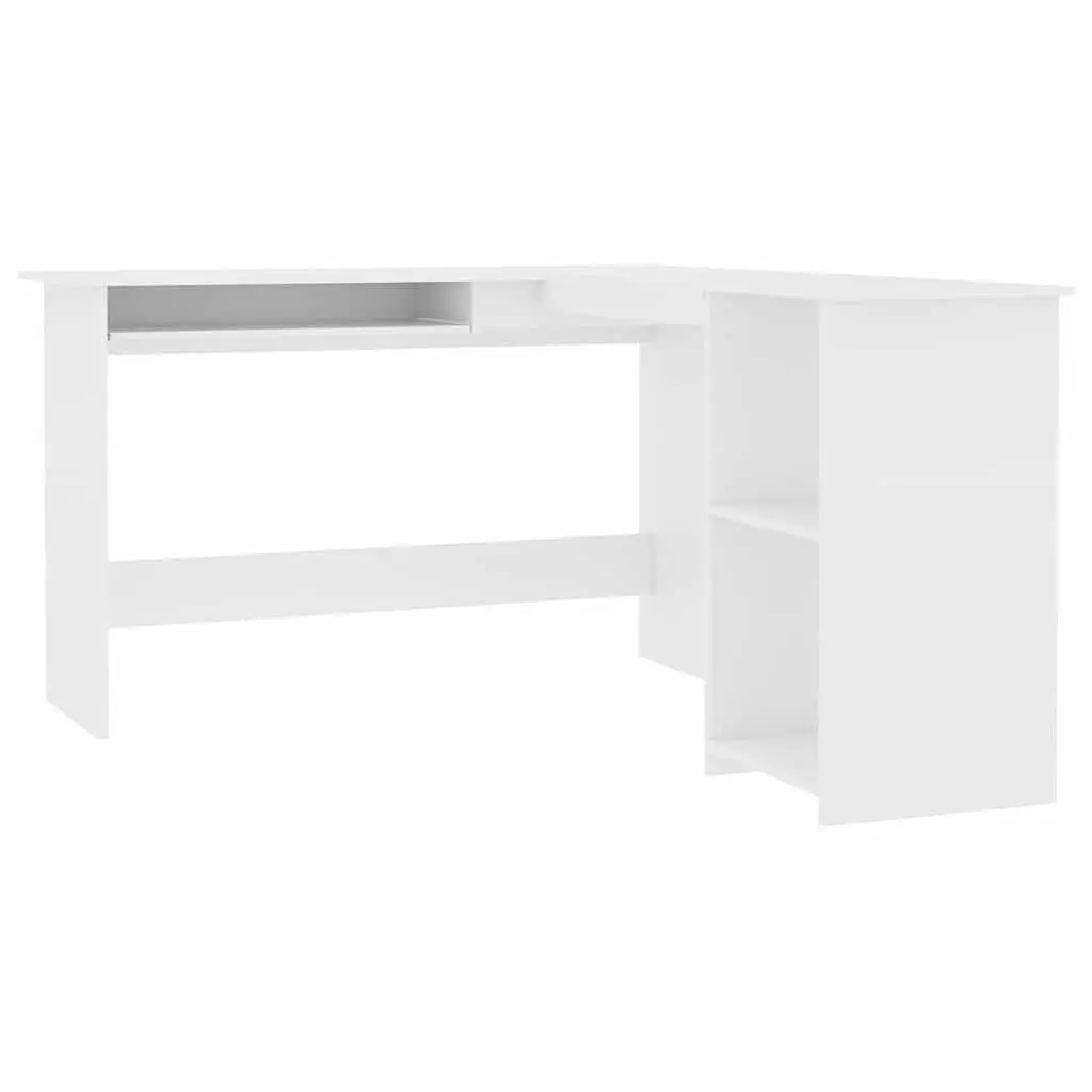 L-Shaped Corner Desk White Large Work Surface with Sliding Keyboard Tray and 2 Open Shelves